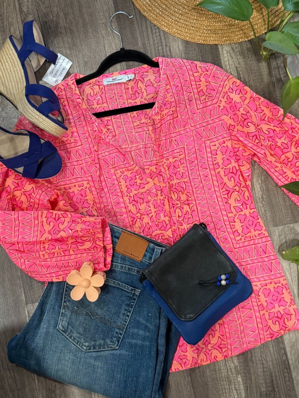 VINEYARD VINES Long Sleeve Pink Orange Printed Tunic Style Top (SM)